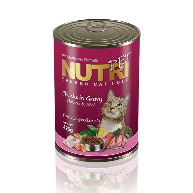 Nutripet Chunks Canned Adult Wet Cat Food With Beef &amp; Chicken Flavor In Sauce