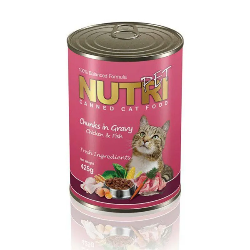 Nutripet Chunks Canned Adult Wet Cat Food With Chicken &amp; Fish Flavor In Gravy