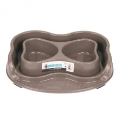 M-Pets plastic double bowl heart shaped