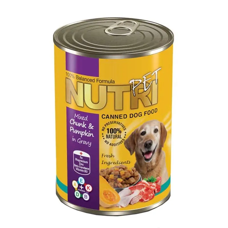 Nutripet Chunks Canned Adult Wet Dog Food With Pumpkin Flavor In Gravy