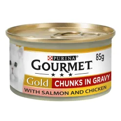 Gourmet Gold Canned Adult Wet Cat Food With Chicken &amp; Salmon In Gravy