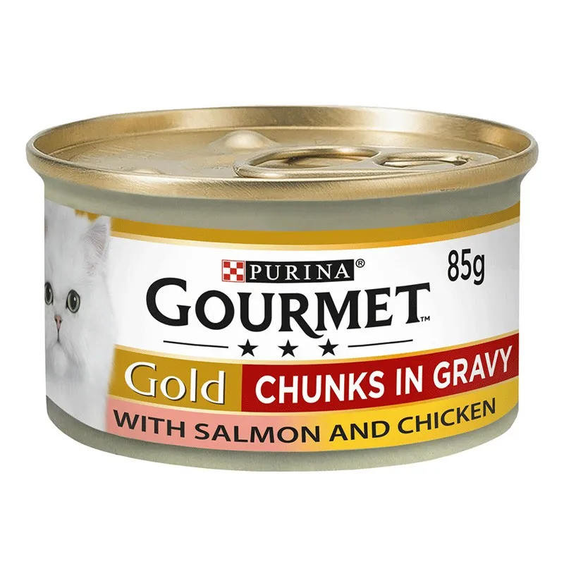 Gourmet Gold Canned Adult Wet Cat Food With Chicken &amp; Salmon In Gravy