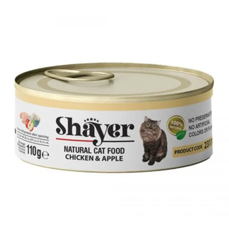 Shayer Natural Canned Adult Wet Cat Food With Chicken &amp; Apple Flavor In Gravy Flavor