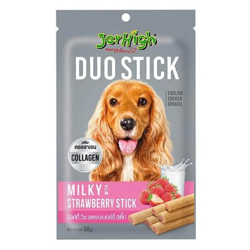 Jerhigh Duo Stick Collagen Dog Treat With Milk &amp; Strawberry