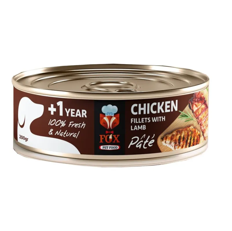 Fox Pate Canned Adult Wet Dog Food With Chicken Fillets &amp; Lamb Flavor