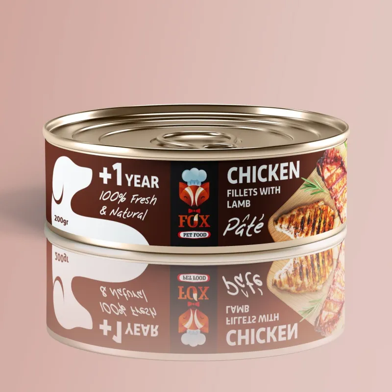 Fox Pate Canned Adult Wet Dog Food With Chicken Fillets &amp; Lamb Flavor