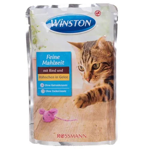 Winston Pouch Adult Wet Cat Food With Beef &amp; Chicken In Jelly