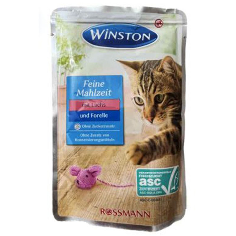 Winston Pouch Adult Wet Cat Food With Trout Fish &amp; Salmon Fish Flavor In Jelly