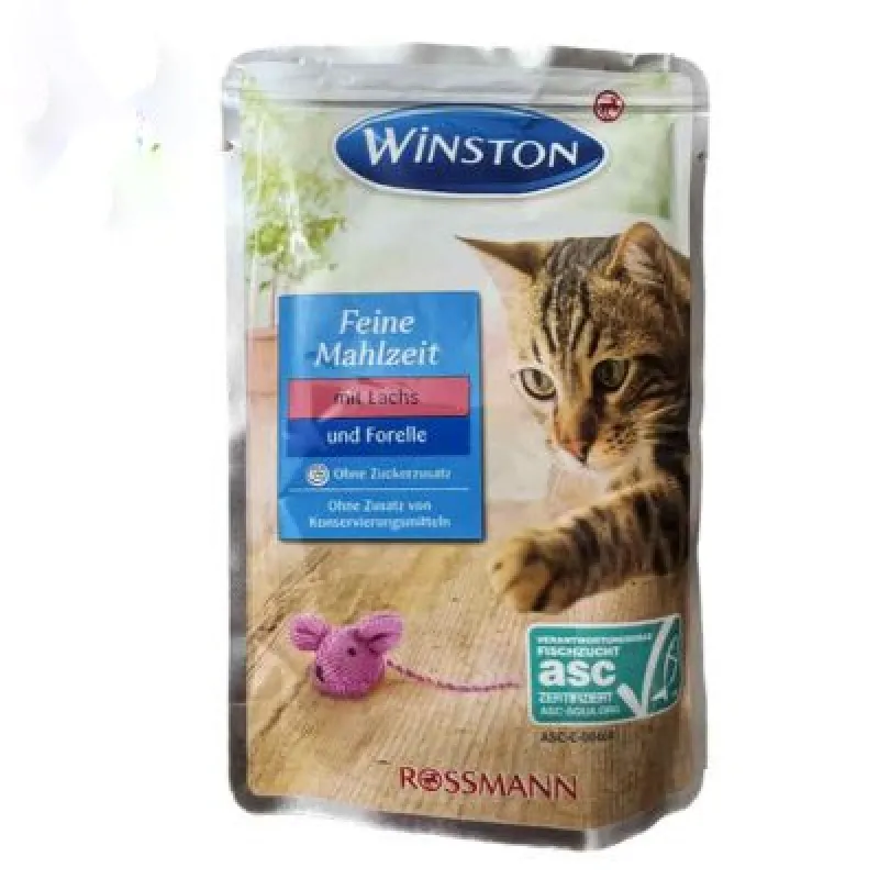 Winston Pouch Adult Wet Cat Food With Trout Fish &amp; Salmon Fish Flavor In Jelly