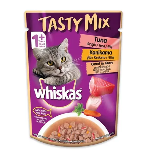 Whiskas Tasty Pouch Adult Wet Cat Food With Tuna &amp; Kanikama In Carrot Sause