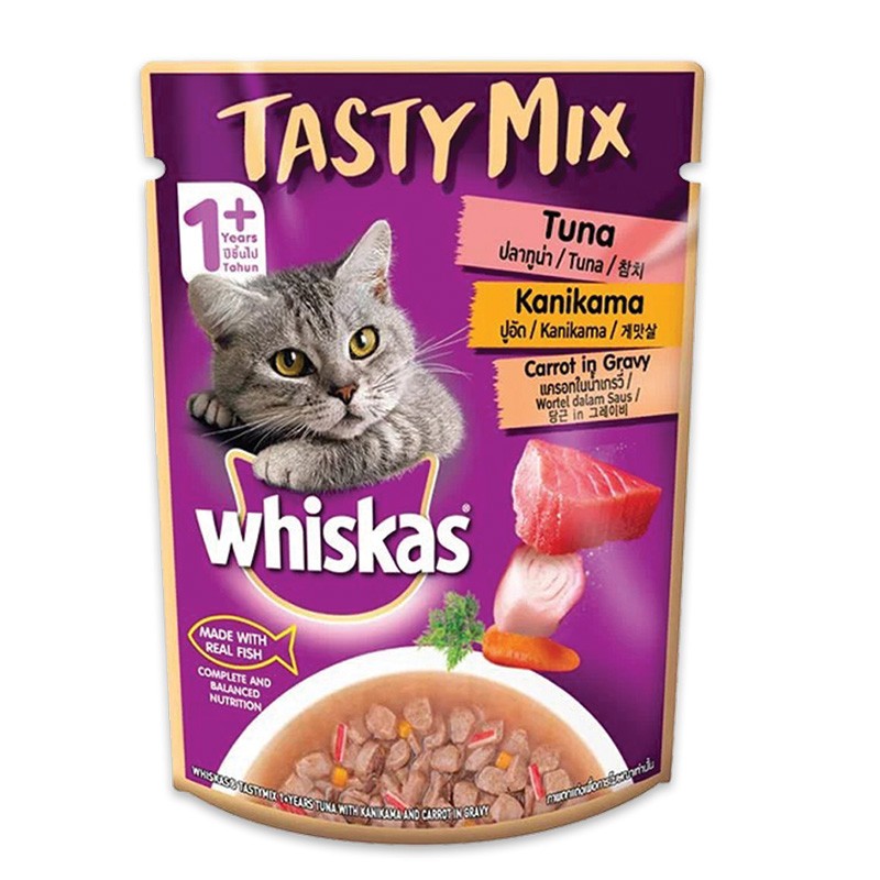 Whiskas Tasty Pouch Adult Wet Cat Food With Tuna &amp; Kanikama In Carrot Sause