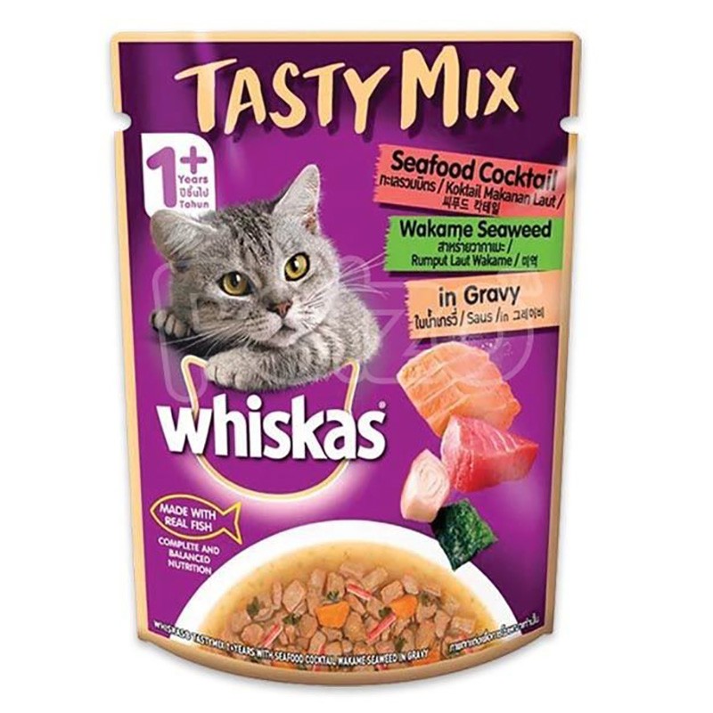 Whiskas Tasty Pouch Adult Wet Cat Food With Seafood &amp; Seaweed In Gravy