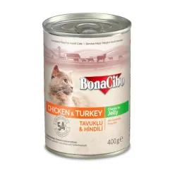 Bonacibo Chunks Canned Adult Et Cat Food With Chicken &amp; Turkey In Jelly