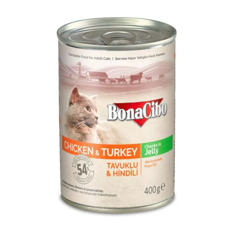 Bonacibo Chunks Canned Adult Et Cat Food With Chicken &amp; Turkey In Jelly