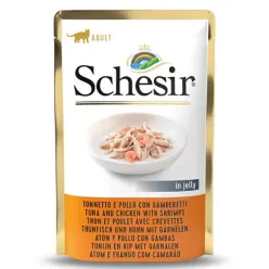 Schesir Pouch Adult Wet Cat Food With Tuna &amp; Chicken &amp; Shrimp In Jelly