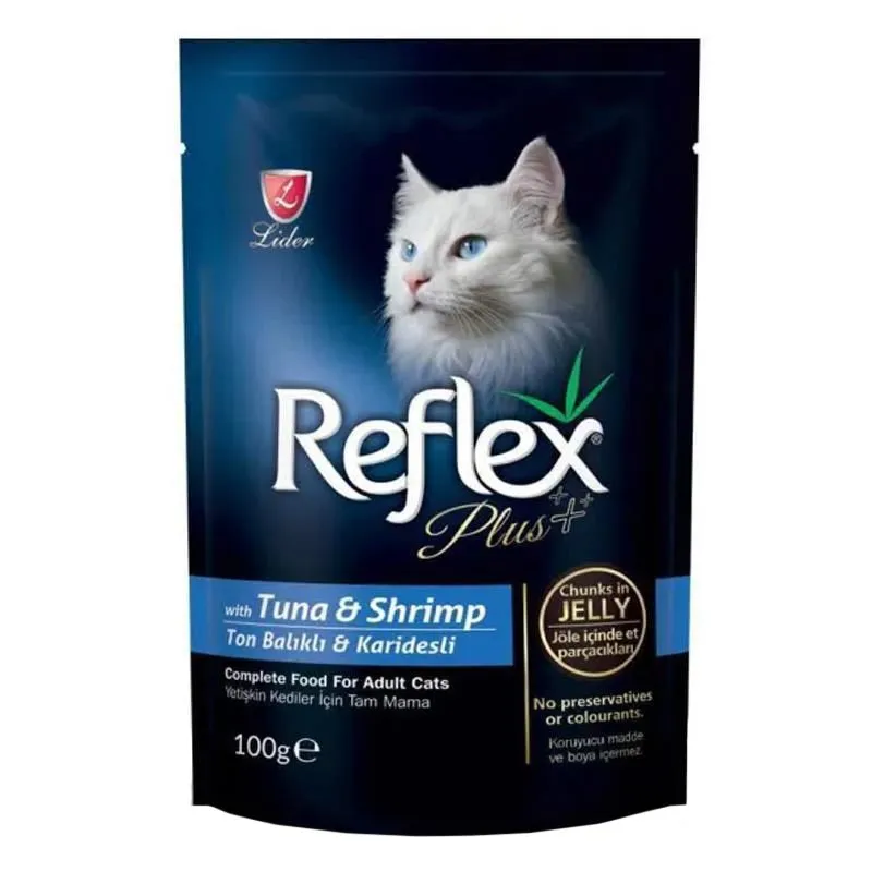 Reflex Plus Pouch Adult Wet Cat Food With Tuna Fish &amp; Shrimp Flavor In Jelly