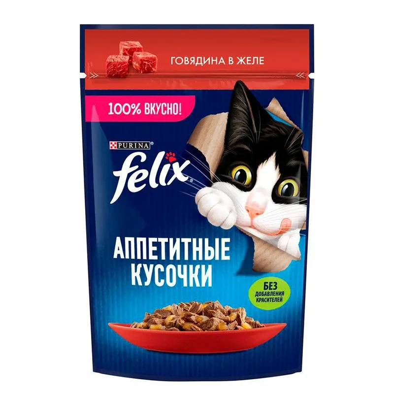 Felix Adult Pouch Wet Cat Food With Beef In Jelly