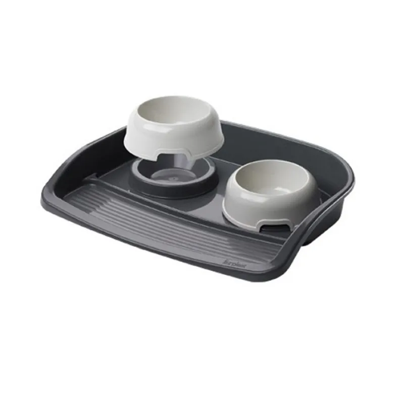 dog and cat bowls with lindo -plastic tray