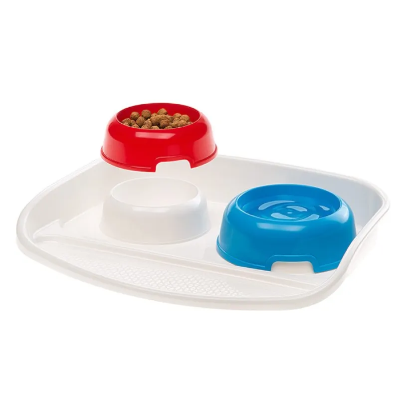 dog and cat bowls with lindo -plastic tray