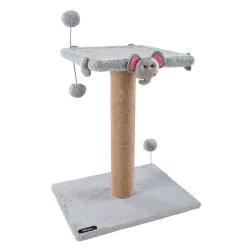 Two-Story Cat Scratcher With Doll, Gray Color