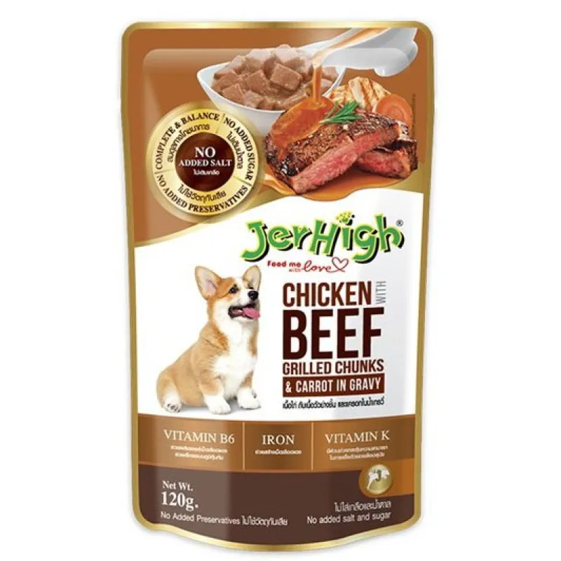 Jerhigh Pouch Adult Wet Dog Food With Chicken &amp; Beef In Gravy