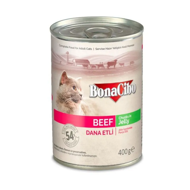 Bonacibo Chunks Canned Adult Wet Cat Food With Beef In Jelly